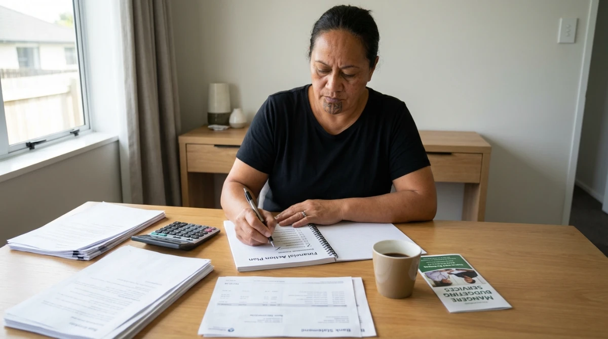 Person completing an emergency financial help checklist in Mangere