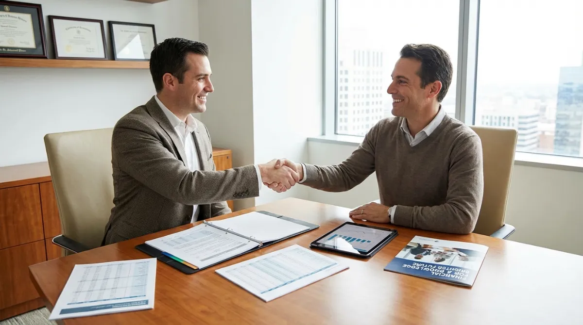 Client shaking hands with financial advisor in Papatoetoe