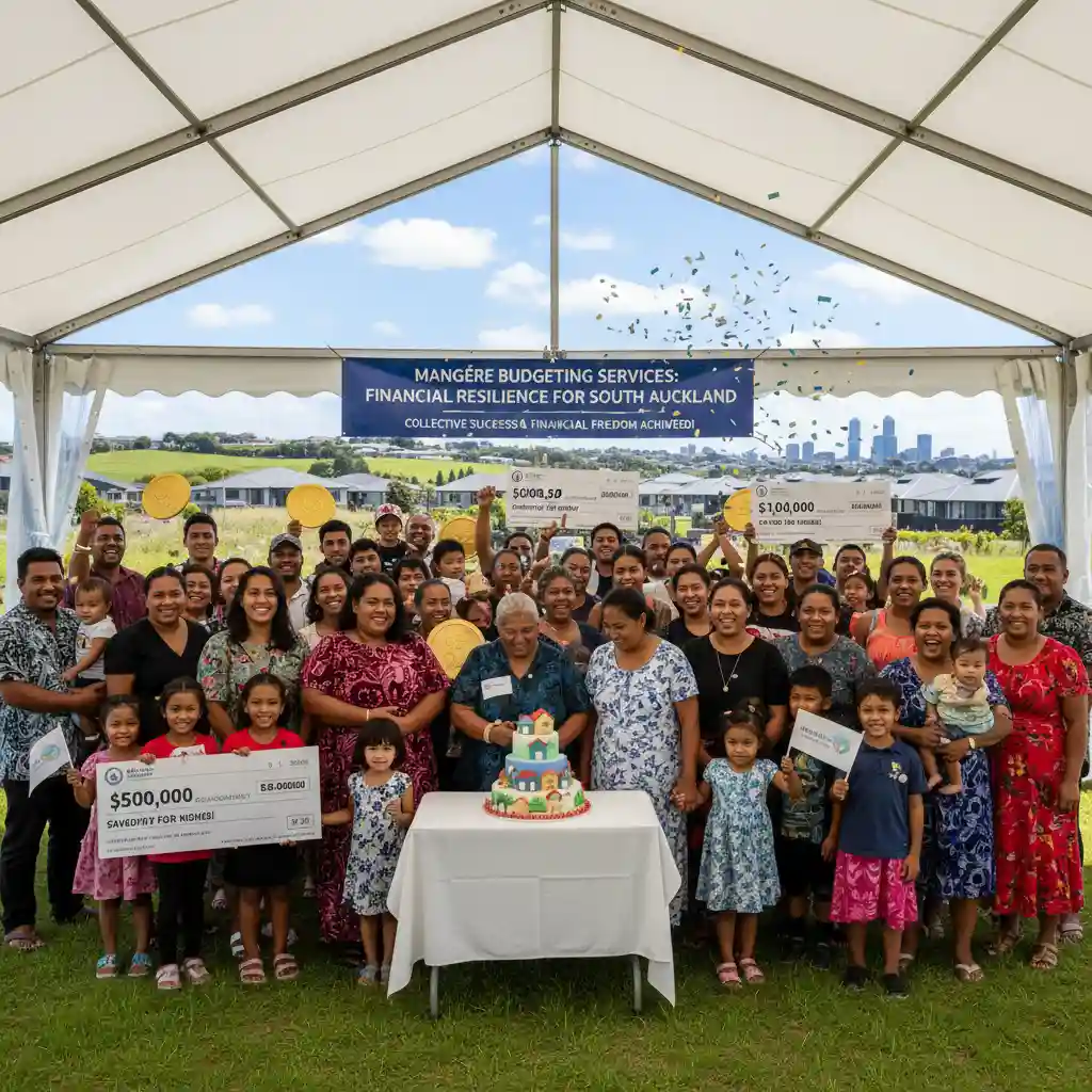 Community members celebrating financial success after receiving debt help