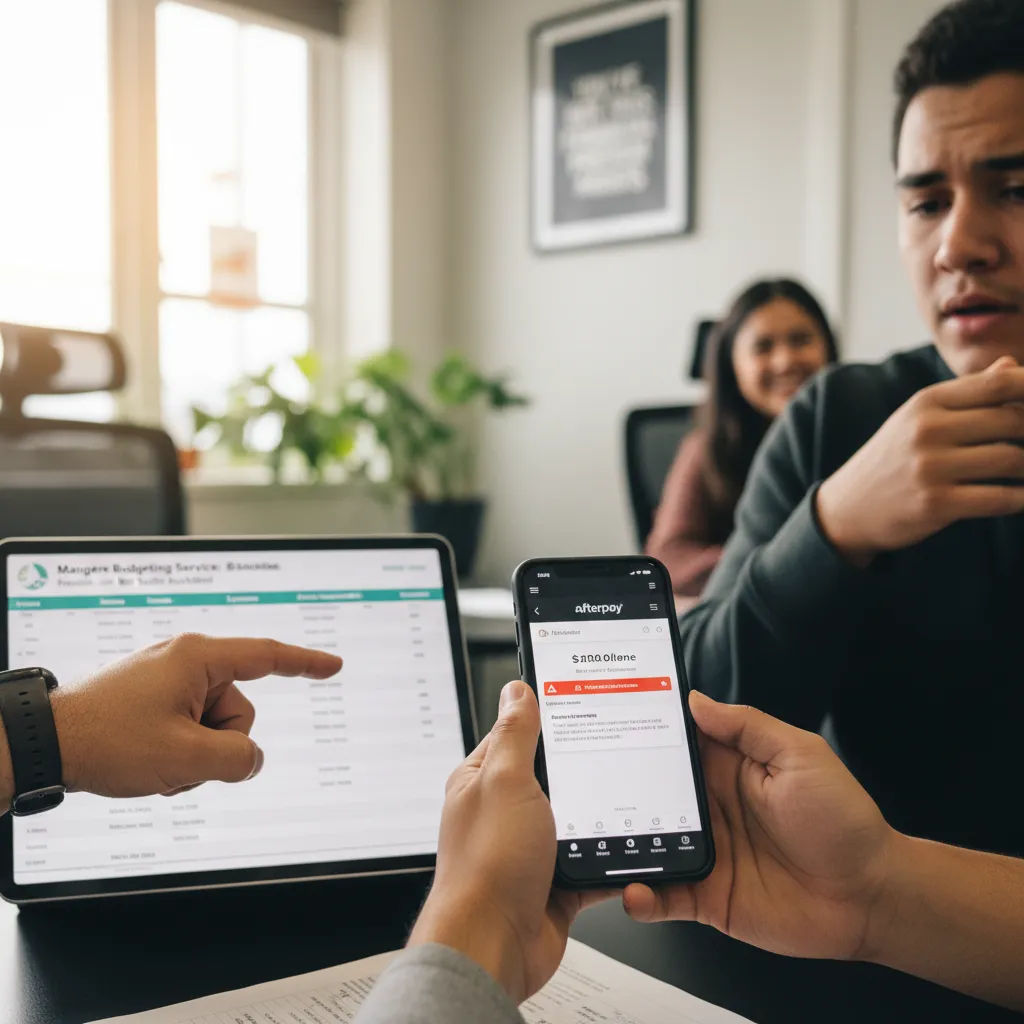 Person seeking afterpay debt help with a budget spreadsheet