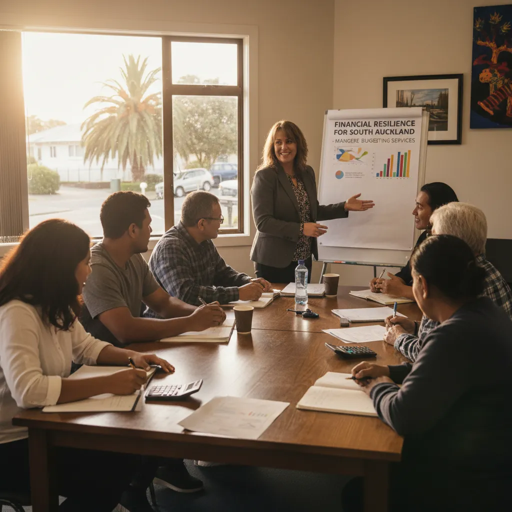 Community members receiving Mangere Town Centre budget help