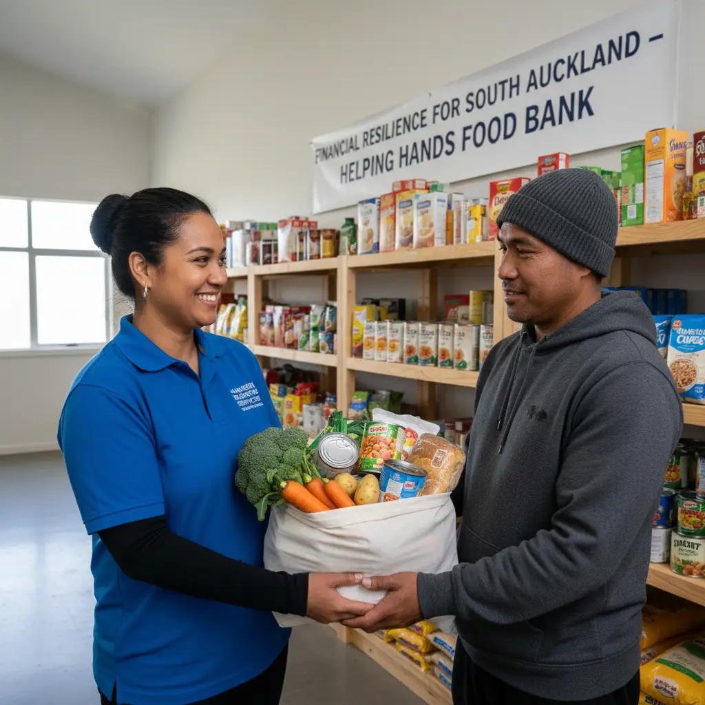 Volunteer helping at a South Auckland community food bank