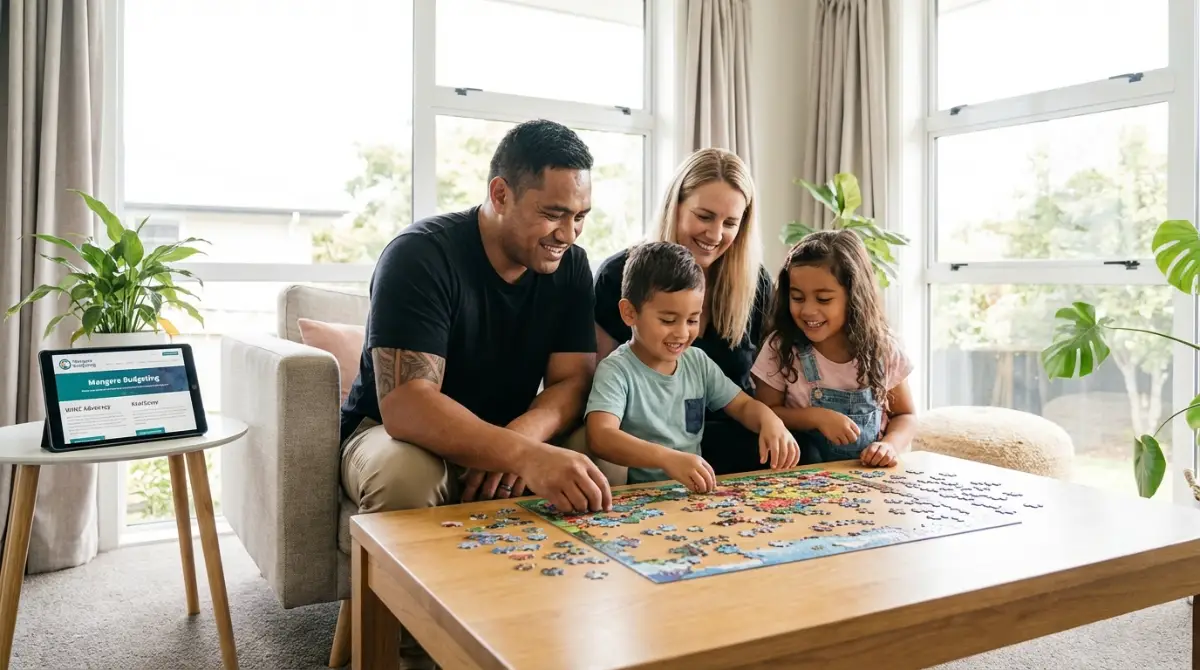 Happy New Zealand family receiving WINZ best start payment and other support