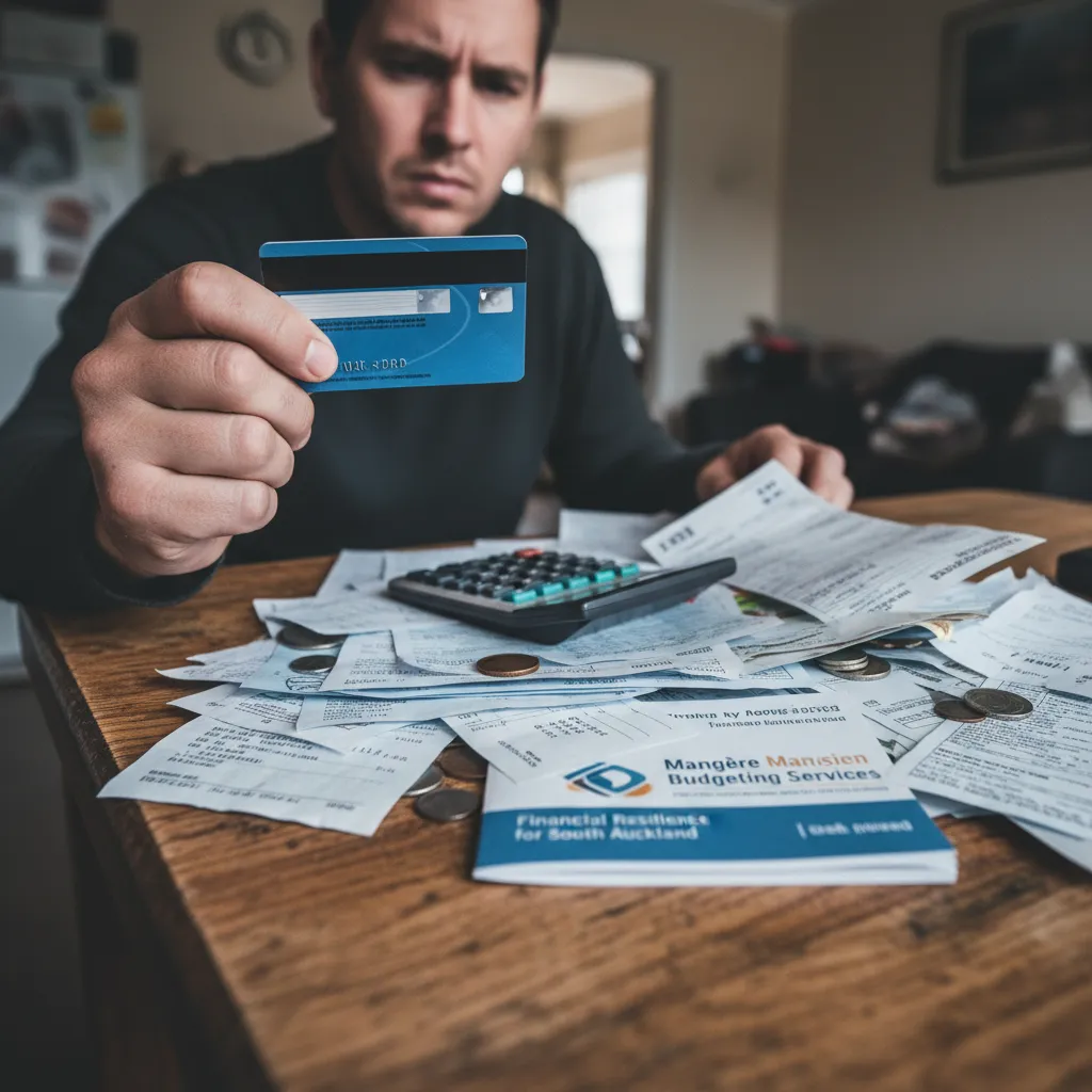Person managing credit card debt, highlighting responsible spending