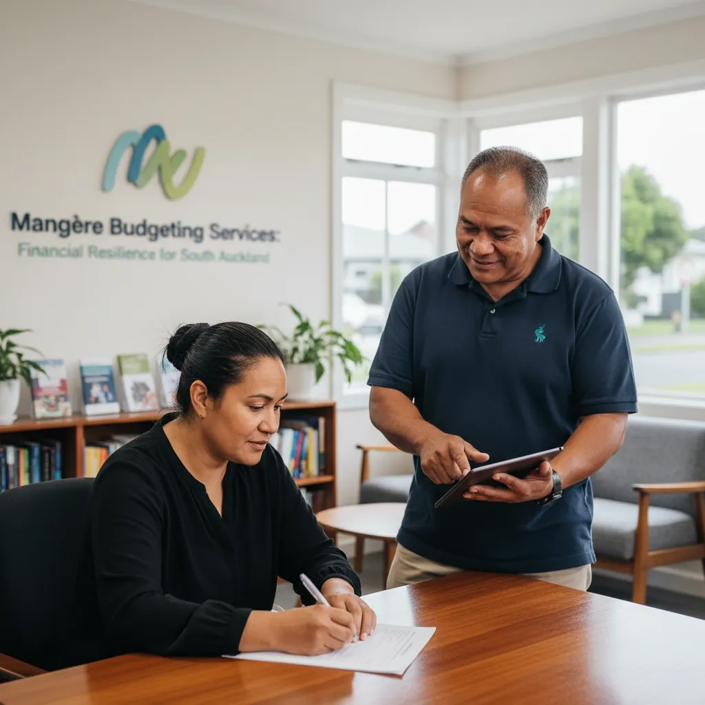 Person filling out application for emergency food grant Mangere