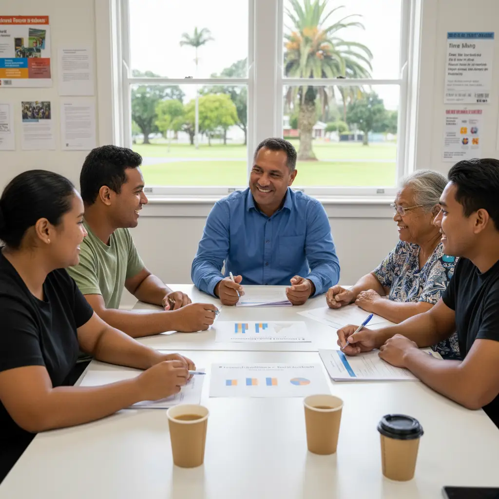 Community discussing financial options in South Auckland