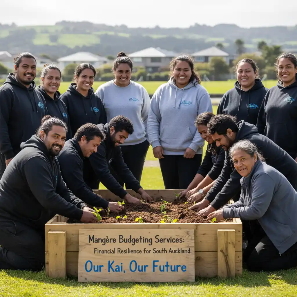Māori community working together on a project, representing collective effort and intergenerational financial planning.