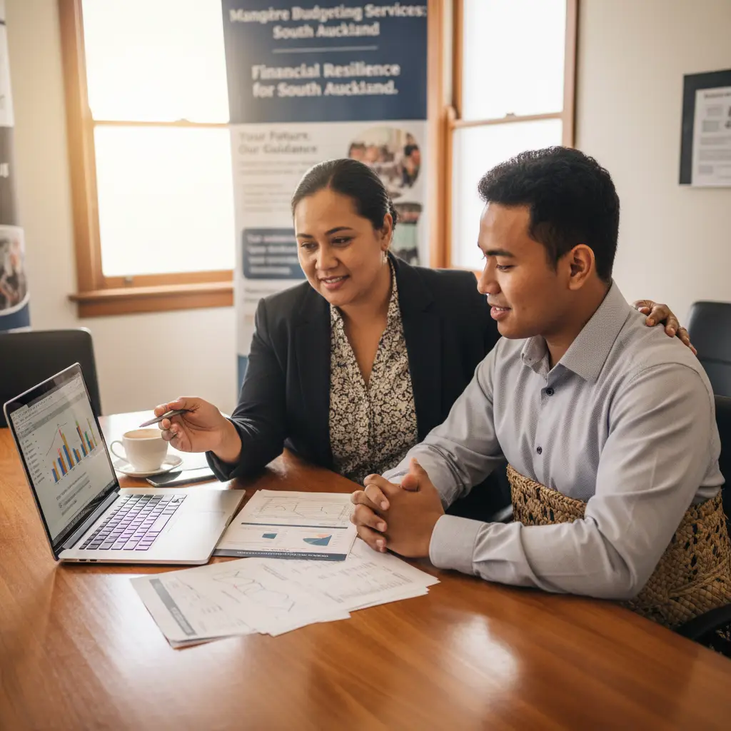 Volunteer financial mentor assisting client in Auckland