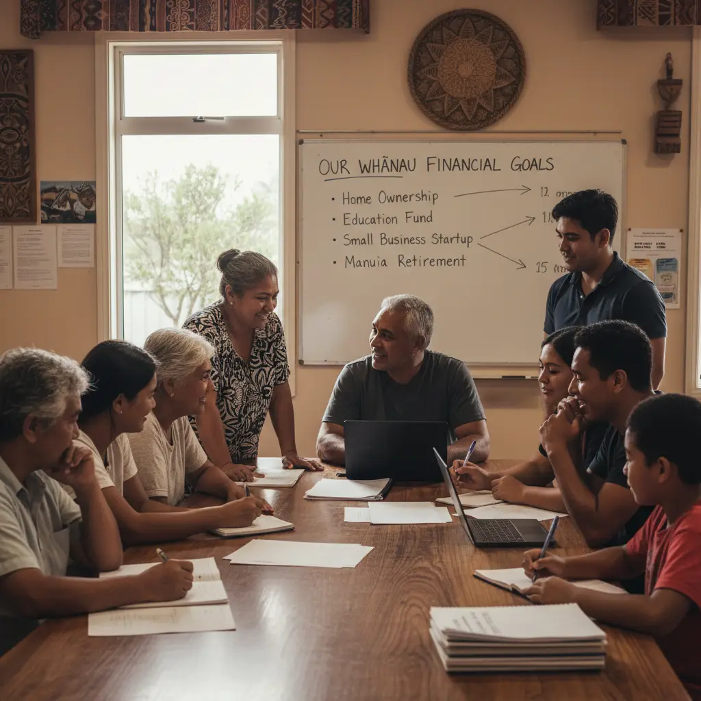 Pasifika and Māori family engaged in collective financial planning in South Auckland