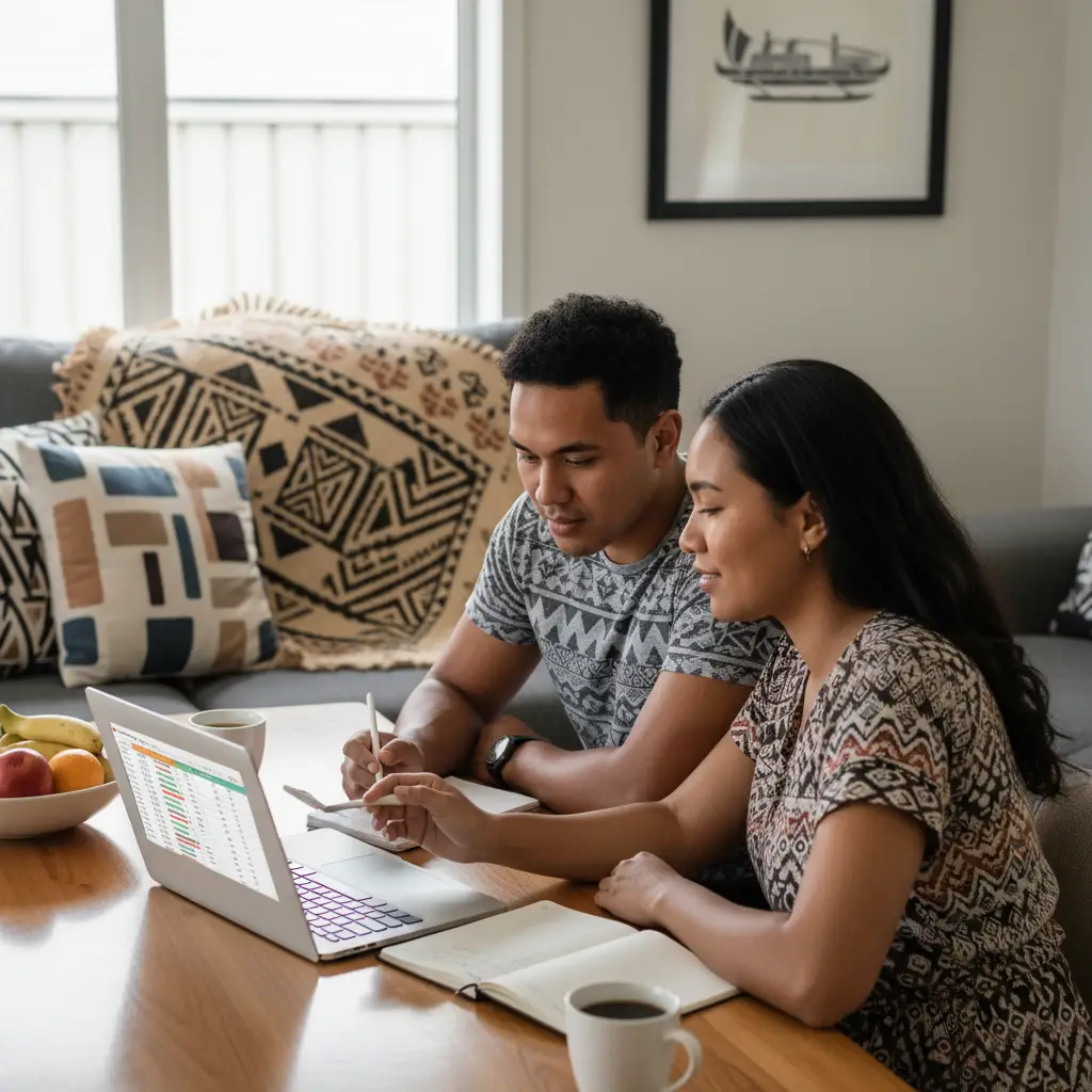 Pasifika couple budgeting with modern finance tools in South Auckland