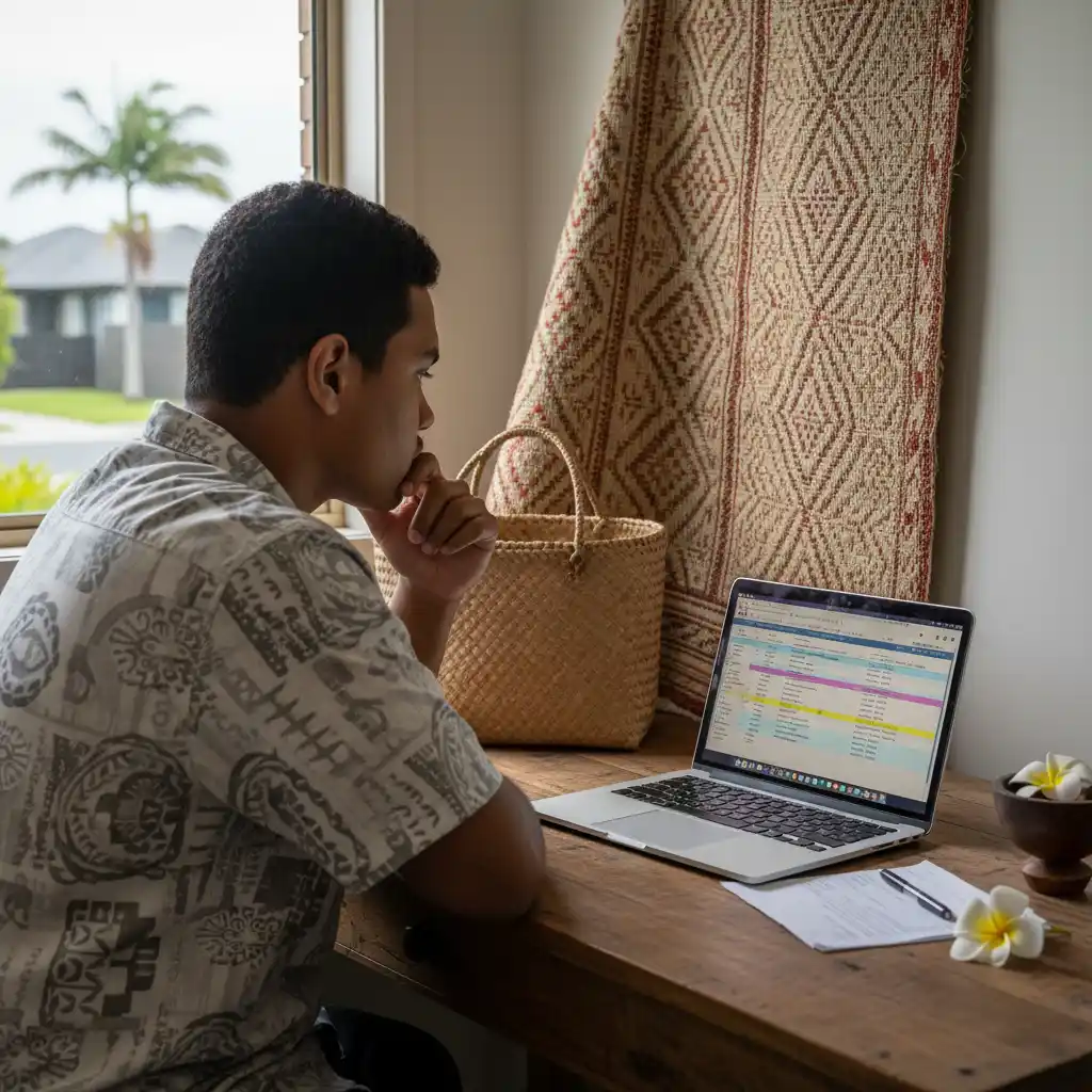 Person budgeting for faalavelave financial planning