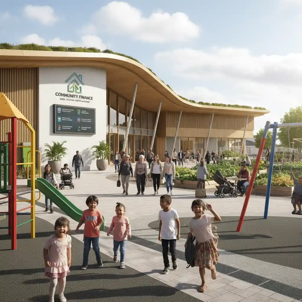 Community scene in South Auckland with families, representing rental life and saving