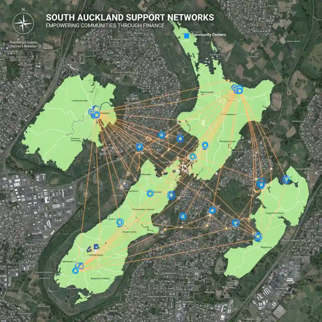 Map showing residential areas and community support in South Auckland