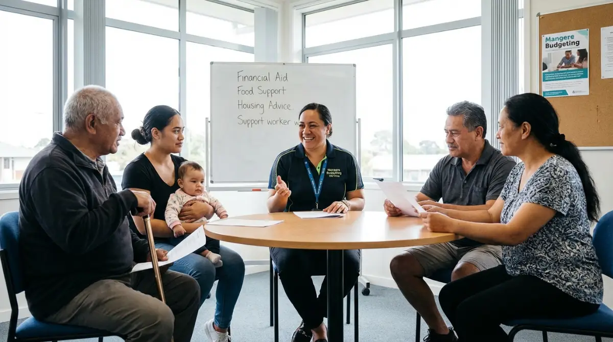 Community support worker assisting with emergency cash assistance and benefits