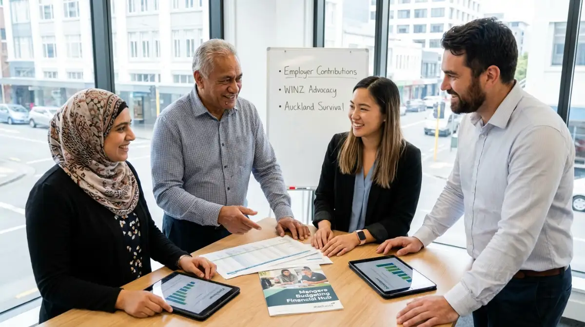 Colleagues discussing employer contributions