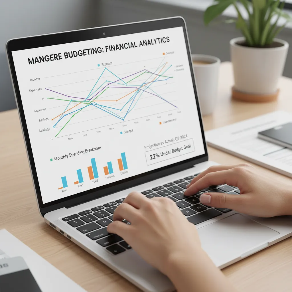 Woman using a budgeting app effectively on a laptop