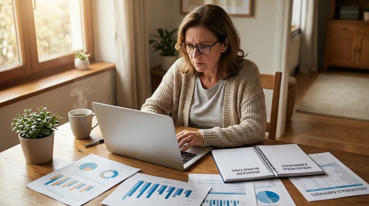 Person budgeting and managing finances at home for debt reduction