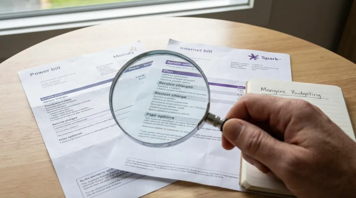 Hand comparing power and internet bills in New Zealand