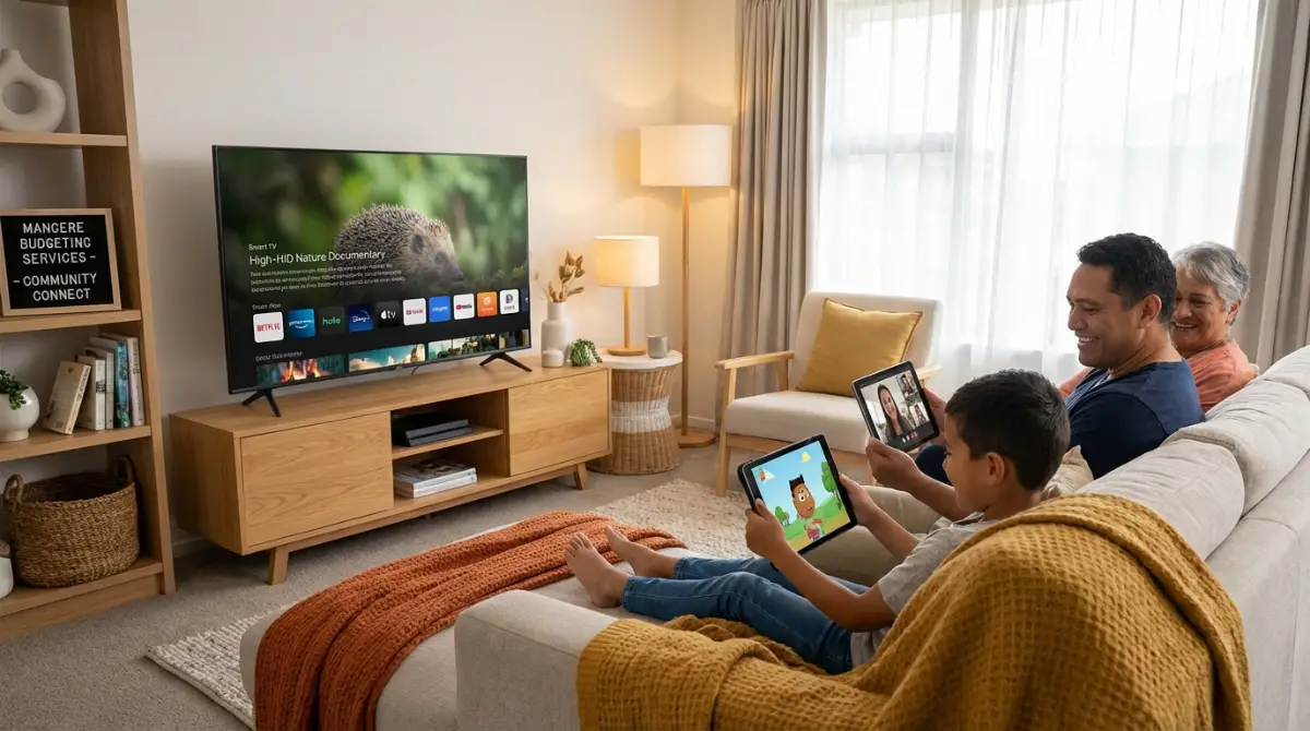 Family enjoying fast internet connection at home