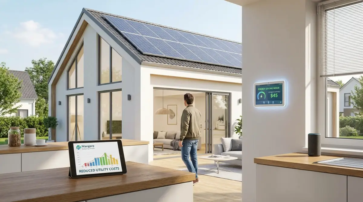 Smart home with energy-saving features reducing utility bills