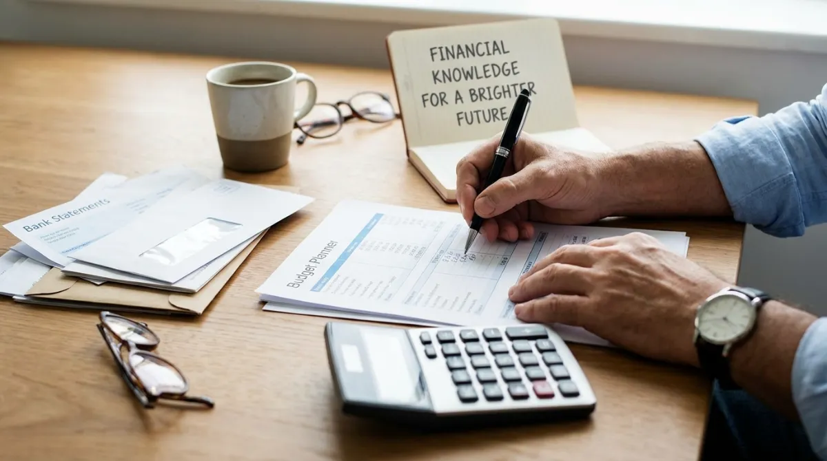 Woman filling out a free printable budget sheet