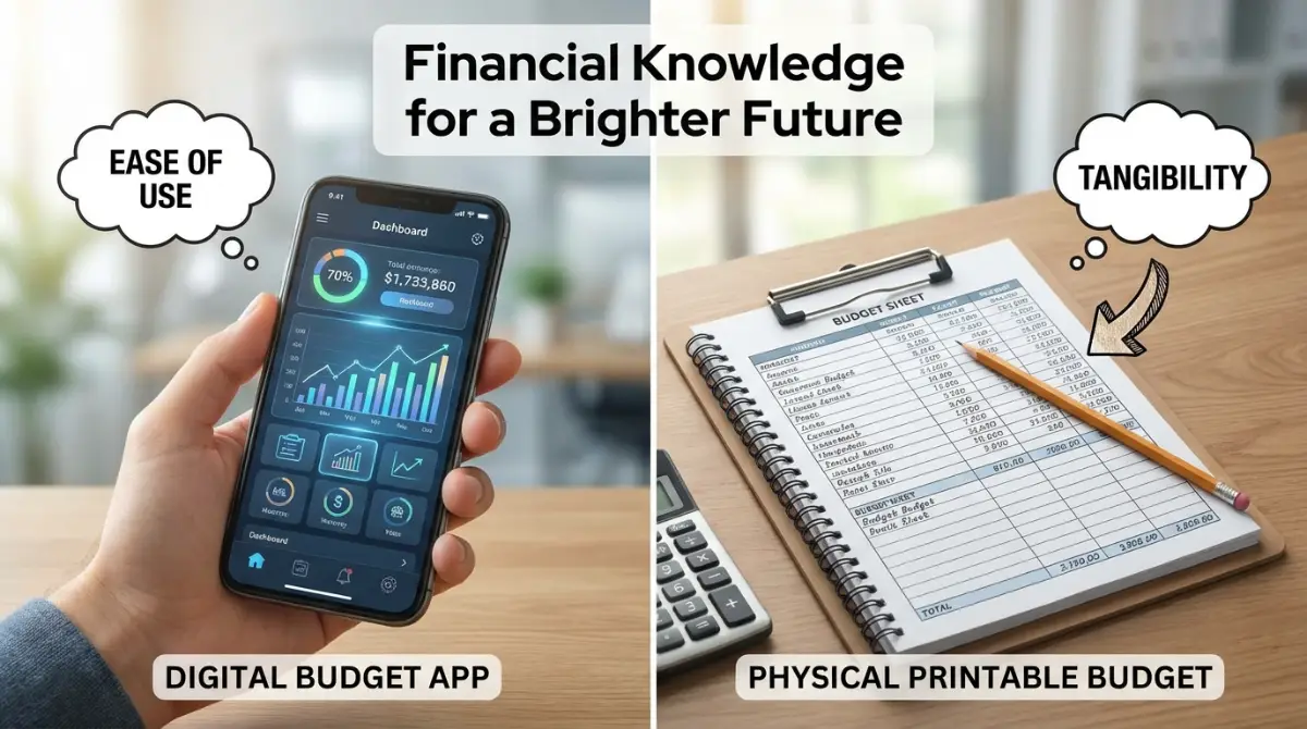 Comparing digital budgeting apps and free printable budget sheets