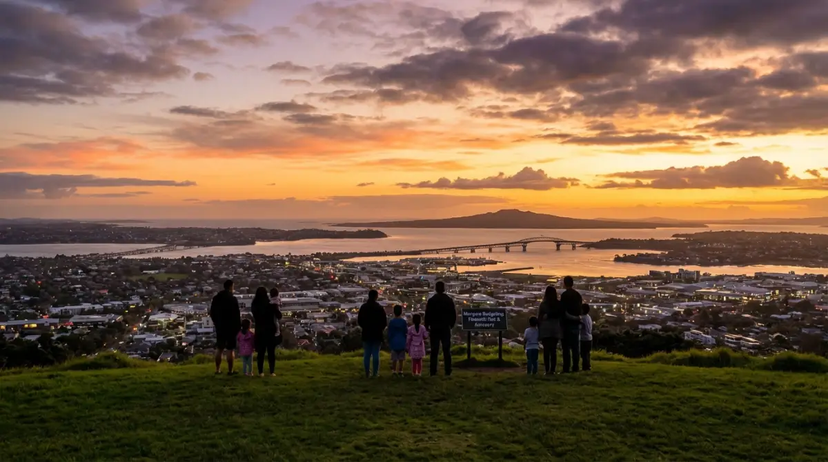 Sunset view from Mount Eden, one of the best free things to do Auckland offers